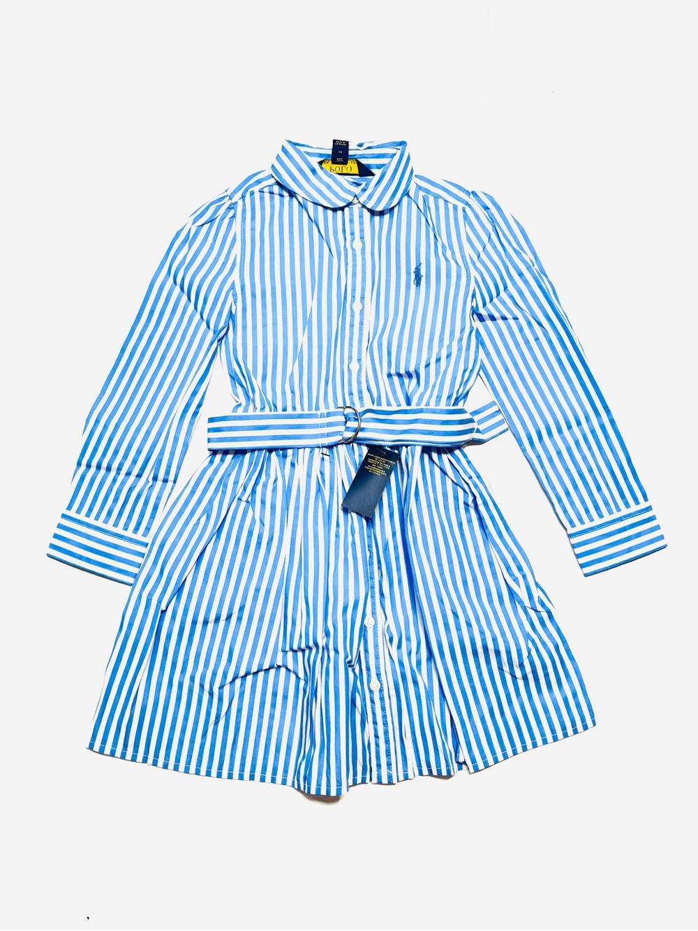 NEW POLO Ralph Lauren Girls Core Replen Blue & White Stripe Cotton Shirt Dress - Picture 2 of 7